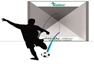 Grafik: Nach dem Schuss prallt der Fußball zweimal an der Kickbacks-Pyramide ab und zum Spieler zurück.